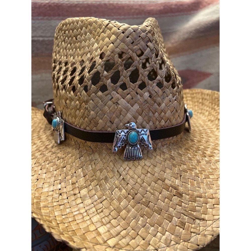 THUNDERBIRD BIRD CONCHO SILVER HAIR WESTERN HAT BAND SOUTHWEST MENS WOMENS - Picture 2 of 6